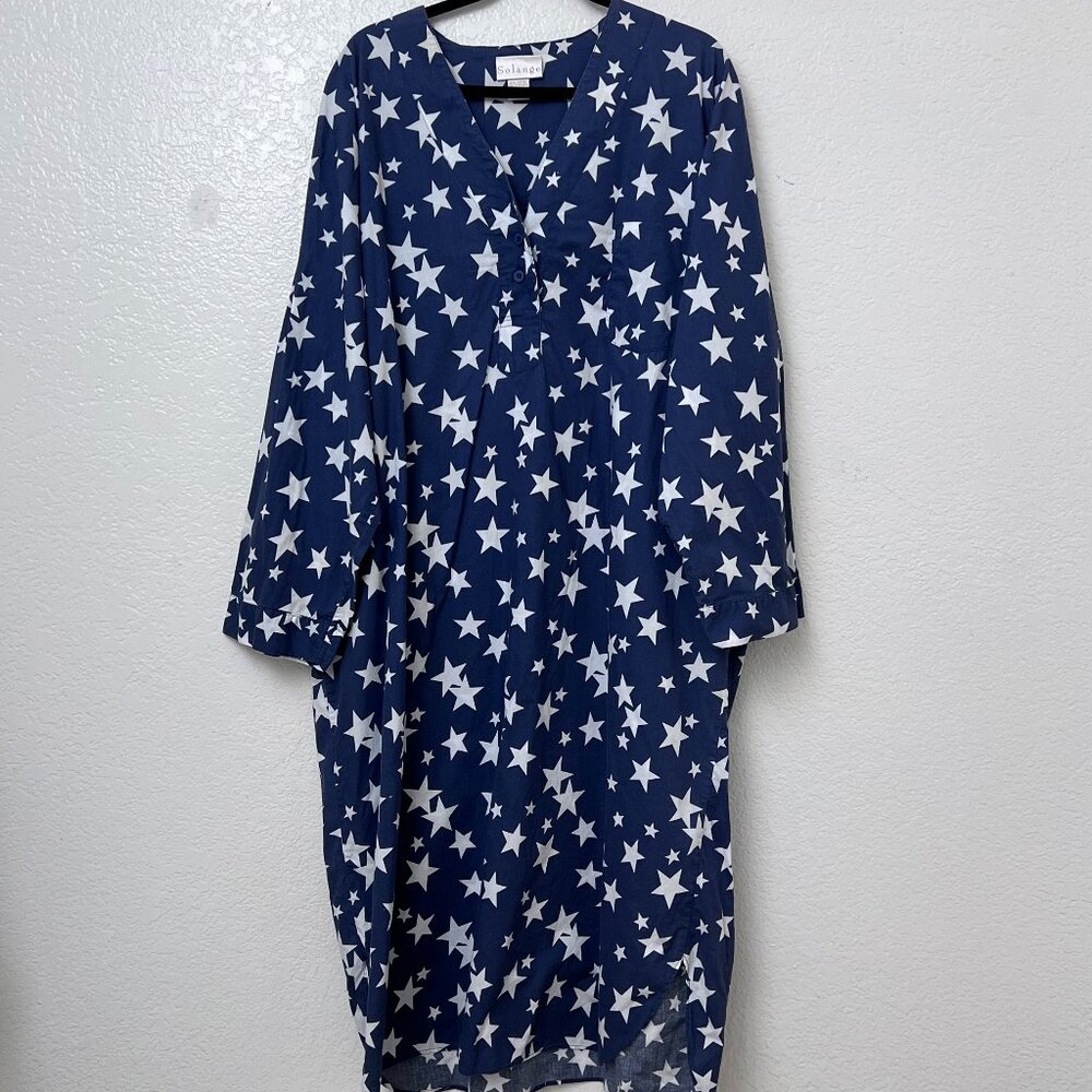 Solange Womens Nightgown 18/20 Blue White Star Print Cotton Sleepwear Loungewear